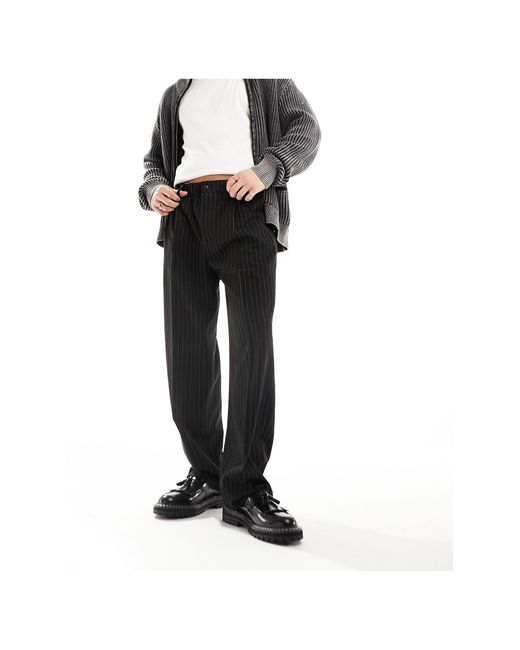 Pantalon ajusté à rayures fines Bershka pour homme en coloris Black