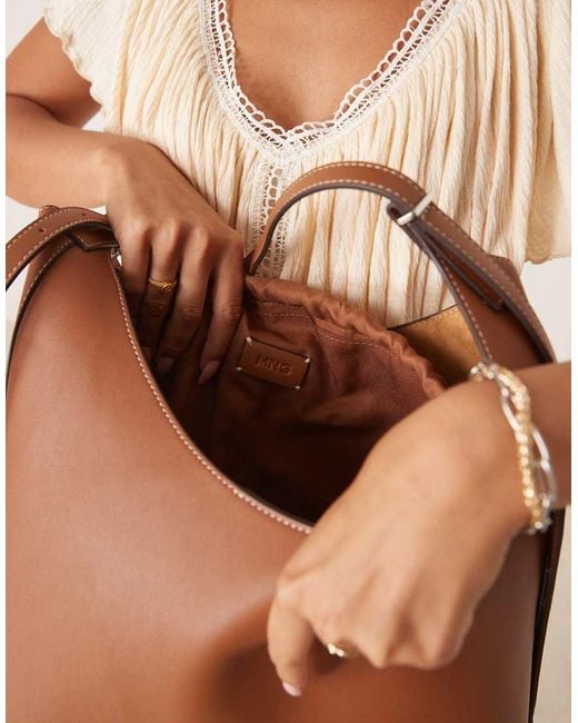 Mango Brown Large Shoulder Bag With Adjustable Strap