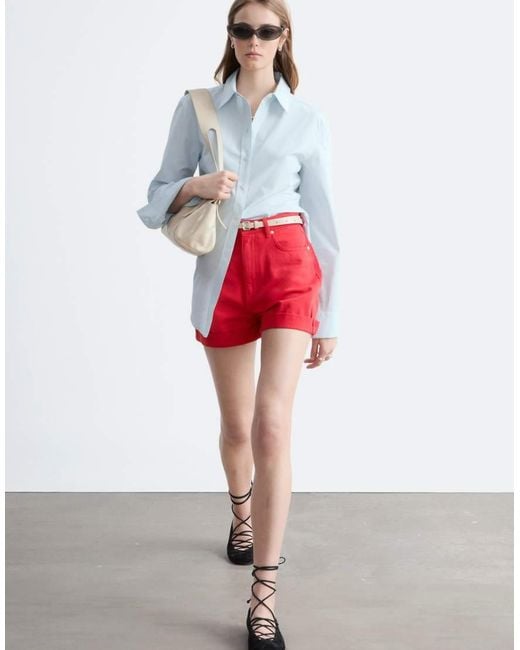& Other Stories Red Pure Cotton High Waist Denim Shorts