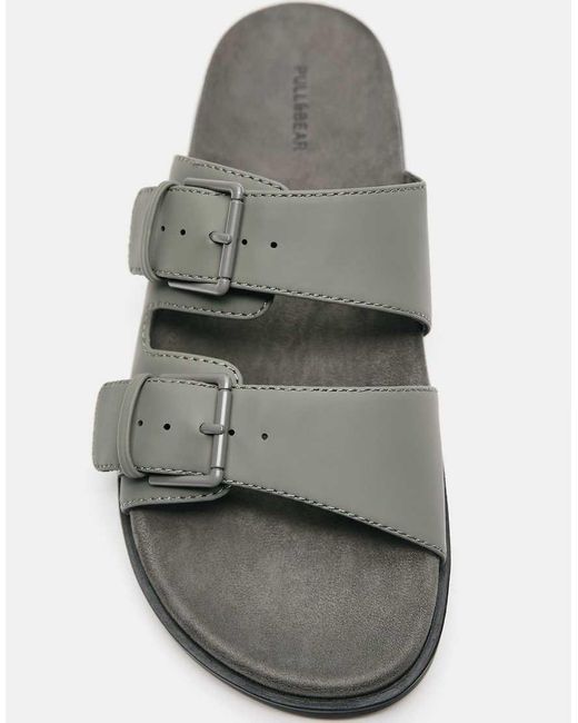 Pull&Bear Green Buckle Strap Sandals for men