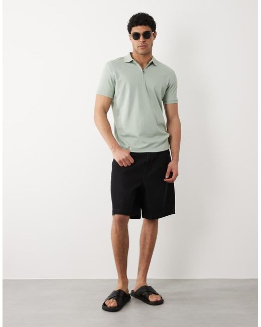 SELECTED Green Half Zip Polo Shirt for men