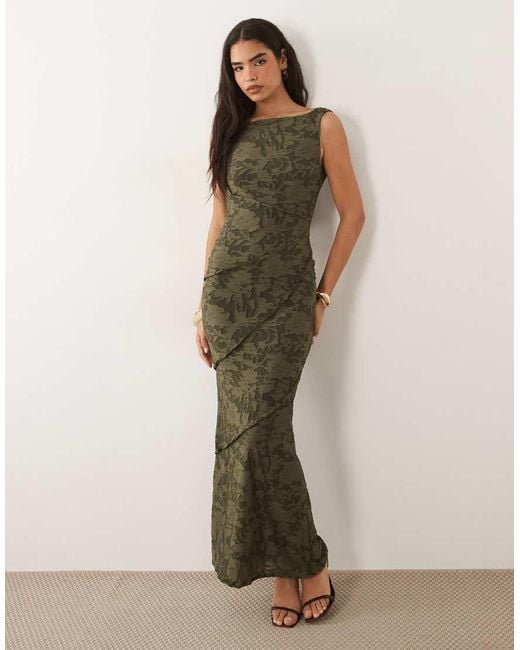 ASOS Green Raw Seam Cowl Back Devore Maxi Dress
