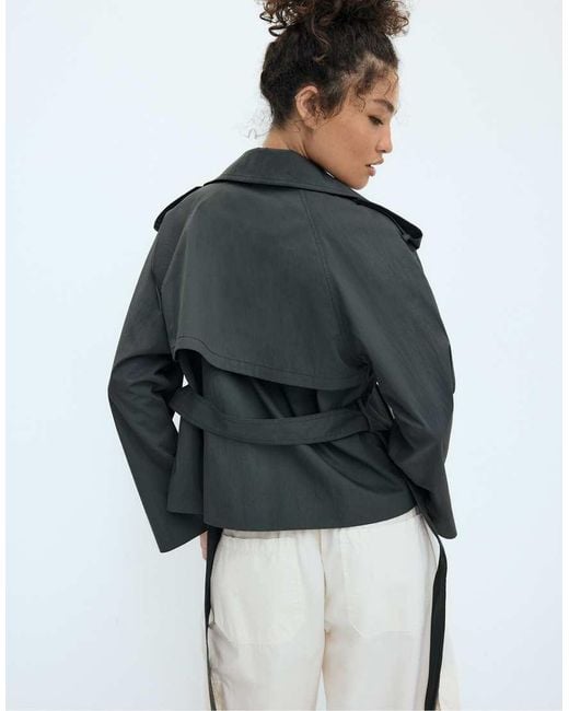 Stradivarius White High Neck Trench Coat With Belt