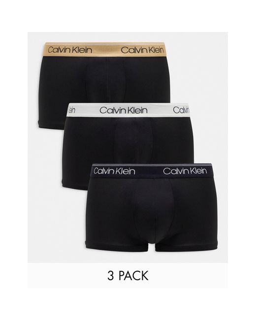 Confezione da 3 paia di boxer aderenti elasticizzati a vita bassa neri con elastico a contrasto di Calvin Klein in Black da Uomo