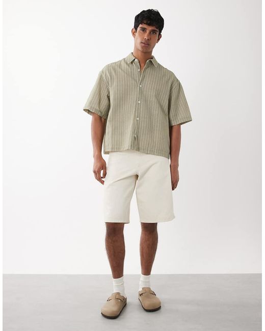ASOS Gray Boxy Oversized Linen Look Stripe Shirt for men