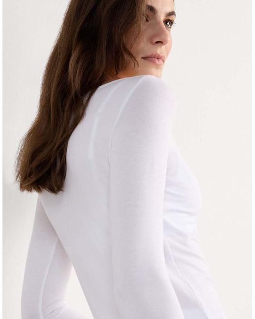 Intimissimi White Long-Sleeved Boat-Neck Micromodal Top