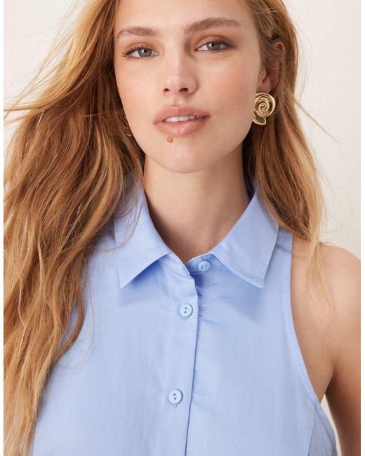 Vestito Camicia Lungo Senza Maniche Azzurro di ASOS in Blue