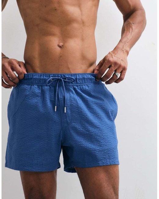 ASOS Blue Seersucker Swim Shorts for men
