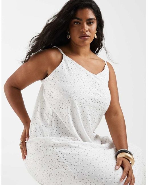 Vero Moda White Jersey Floral Broderie Cami Midi Dress