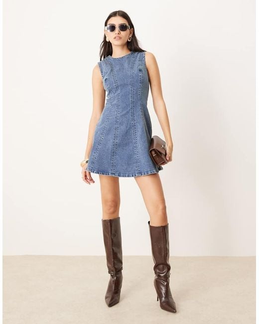 Abercrombie & Fitch Blue High Neck Fit & Flare Panelled Mini Dress