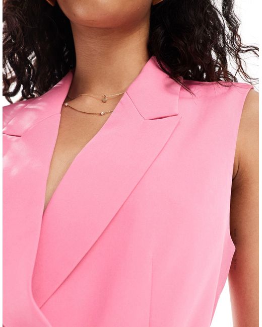 ASOS Pink Sleeveless Tailored Blazer With Tie Waist