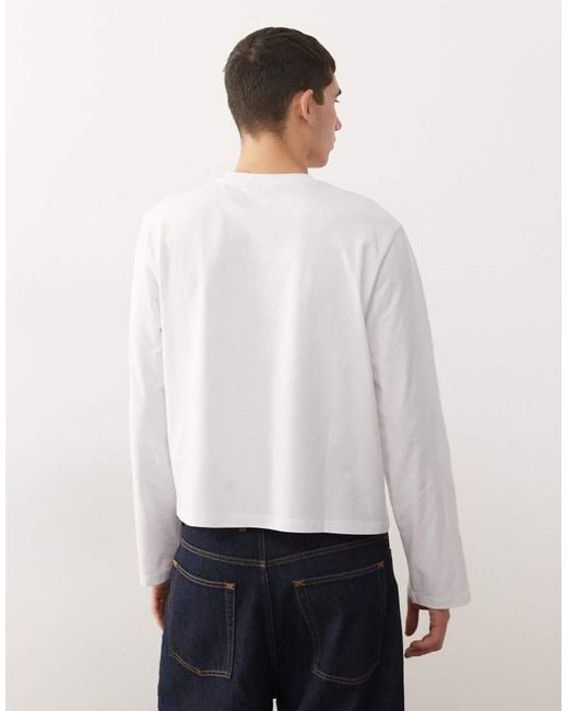 Reclaimed Vintage White Long Sleeve Cropped Boxy T-shirt for men