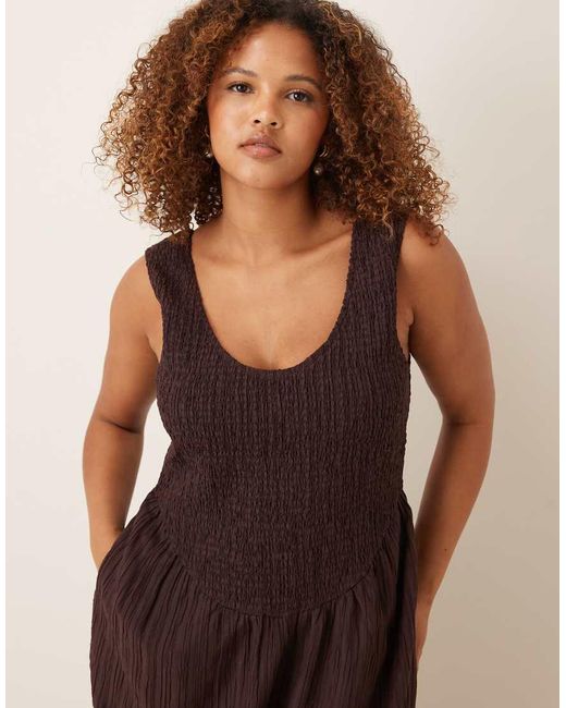 ASOS Brown Asos Design Curve Scoop Neck Crinkle Jumpsuit