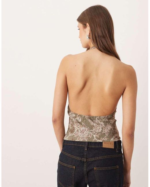 Motel Natural Mabli Textured Halter Neck Top
