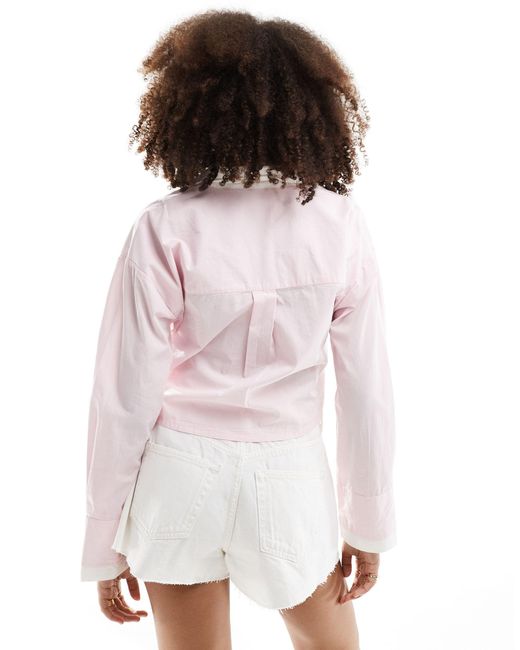 Pimkie White Contrast Collar Cropped Shirt