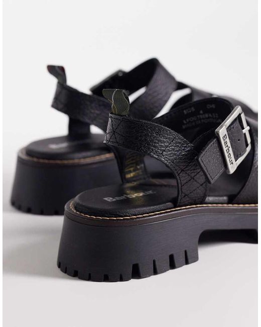 Barbour Black Gabby Leather Chunky Strap Sandals