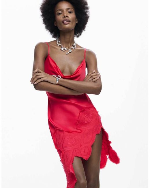 Desigual Red Asymmetrical Slip Dress