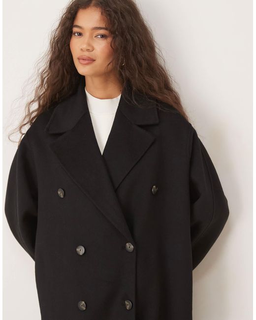 Mango Black Wool Mix Double Breasted Midi Coat