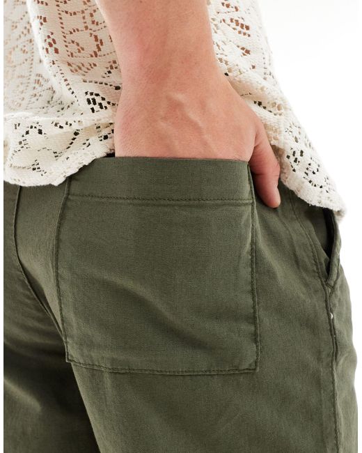 ASOS Green Slim Mid Length Linen Shorts With Elasticated Waist for men