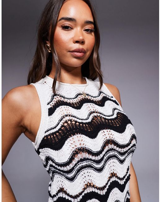River Island Black – häkel-trägertop mit zickzackmuster