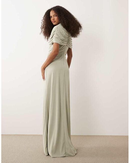 Six Stories Natural Bridesmaids Stretch Cape Detail Maxi Dress