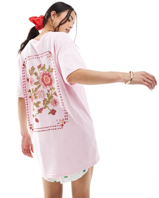 Miss Selfridge Pink Floral Print Oversized Tee