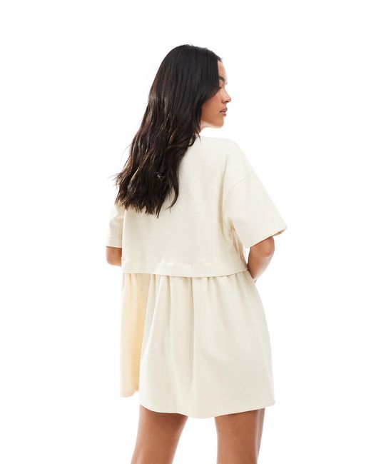 Miss Selfridge White Ribbed Short Sleeve Smock Dress