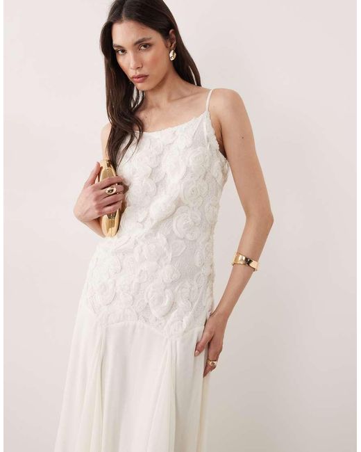 Y.A.S Natural Floral Appliqué Dropped Waist Cami Maxi Dress