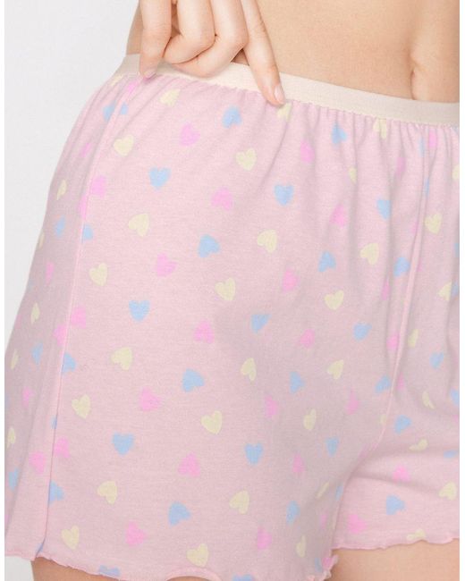 Tezenis Pink Printed Cotton Shorts With Rolled Hem