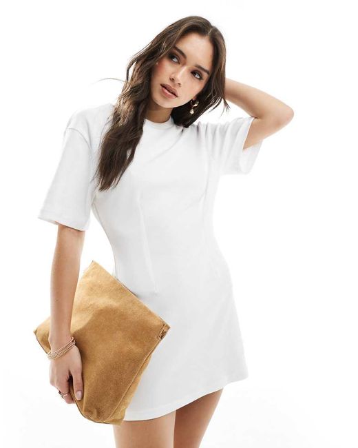 Monki White T-shirt Dress With Cinched Waist
