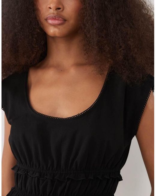 ASOS Blue Sleeveless Scoop Neck Gathered Waist Top