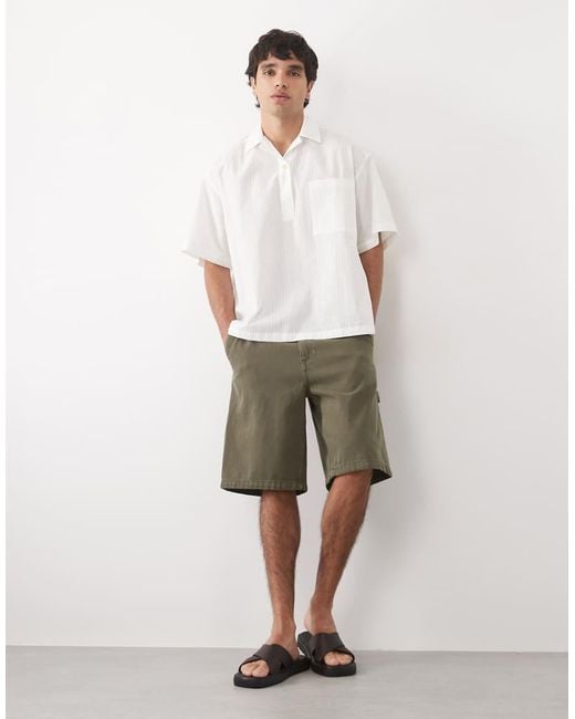 ASOS White Oversized Revere Sheer Stripe Shirt for men