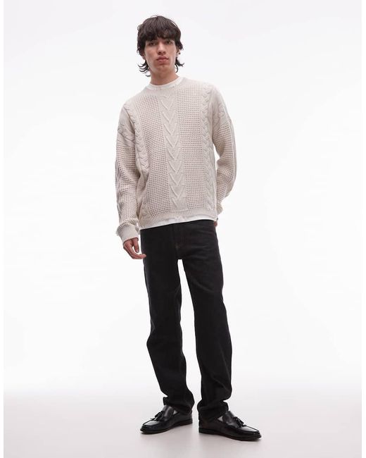 AllSaints Gray Tenter Crew Neck Cable Knit Jumper for men