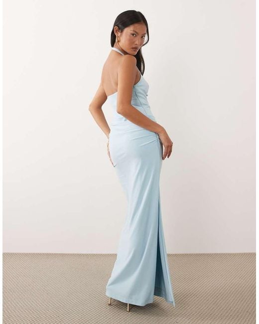 Forever New Blue Halter Neck Drape Waist Maxi Dress