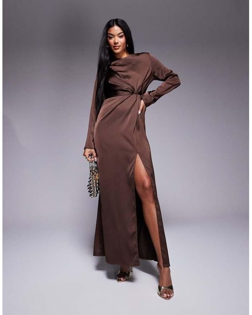 In The Style X Hannah Brown Satin Twist Detail Maxi Dress
