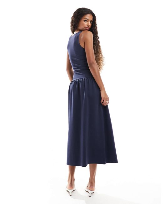4th & Reckless Blue Sleeveless Racerneck Drop Waist Midaxi Dress