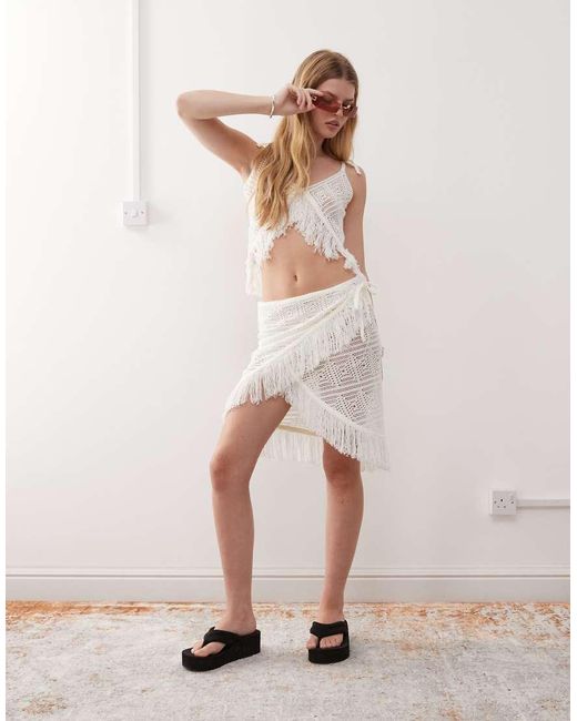 Collusion Natural Crochet Tassel Wrap Skirt