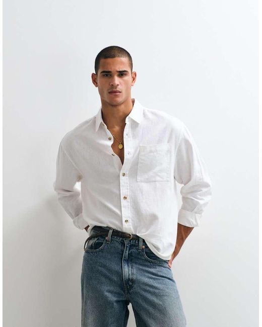 ASOS White Oversized Linen Blend Shirt for men