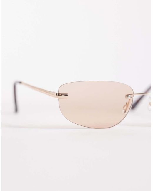 ASOS Natural Rimless Rectangle Sunglasses for men