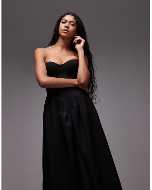 HEIRESS BEVERLY HILLS Black Bandeau Corset Detail Maxi Dress