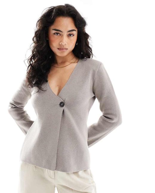 ONLY Gray Structured V-neck Cardigan