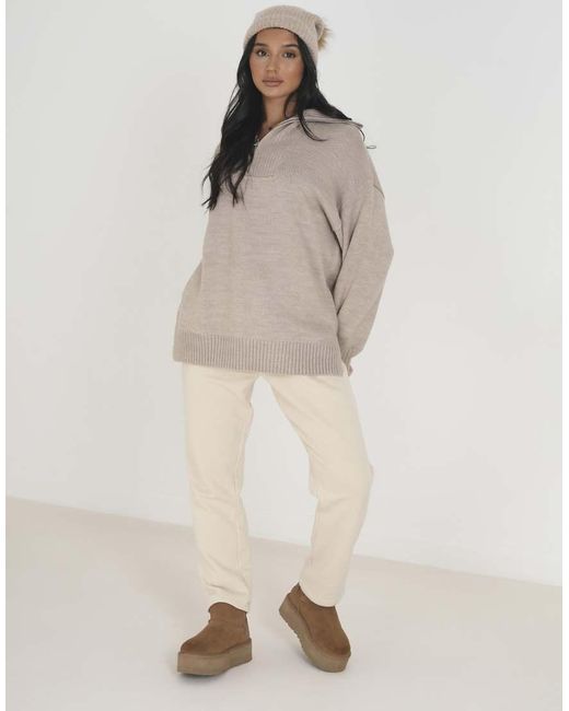 Brave Soul Brown Oversized 1/2 Zip Knitted Jumper
