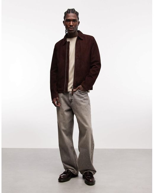 Schott Nyc Brown Real Suede Harrington Jacket for men