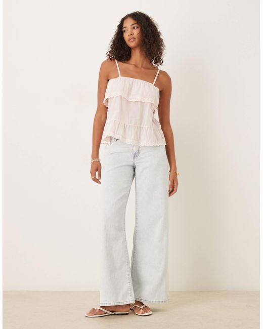 ASOS White Cotton Babydoll Lace Trim Cami Top