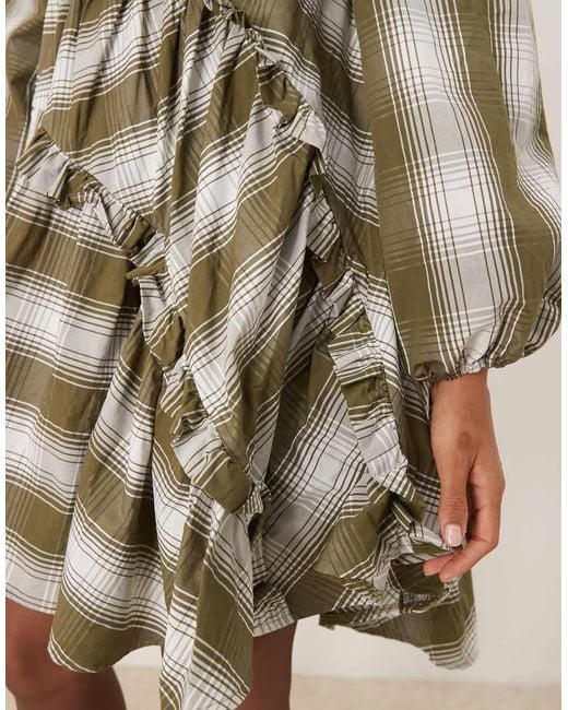 Ghospell Green Ruffle Aysmmetric Mini Dress