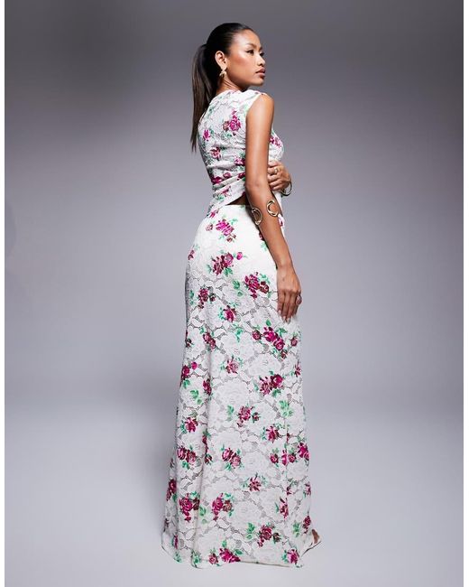 AFRM Gray Crochet Lace Maxi Skirt