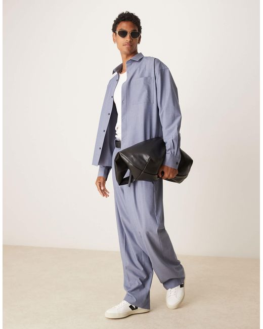 ASOS Blue Smart Wide Leg Pants With Triple Pleats for men