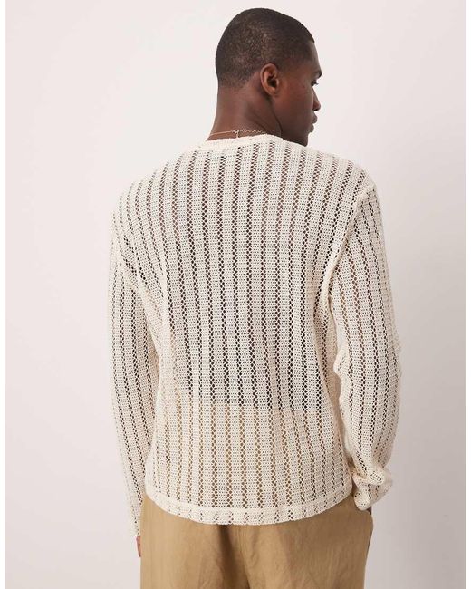 Maglietta Comoda A Maniche Lunghe Color Crema All'Uncinetto Con Collo Ampio di ASOS in Natural da Uomo