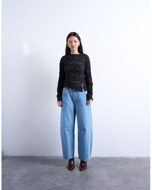 TOPSHOP Blue Lace Asymmetric Top