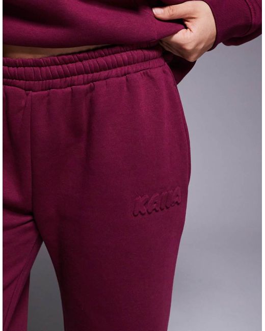 Kaiia Red Cotton Rich Embossed Logo Wide Leg Jogger Co-Ord